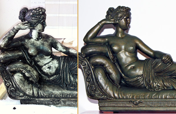 Statue la Vénus Vitrix représentant Pauline Borghiese. Décapage, restauration et peinture effet bronze